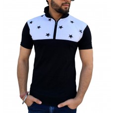 Tees Collection Men's Stylish Star Print Half Zip Collar T-Shirt